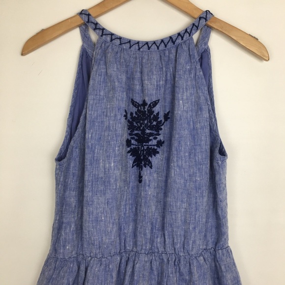 Anthropologie Roller Rabbit Mini Dress Embroidered Linen Blue Sleeveless Size XS - Picture 13 of 16